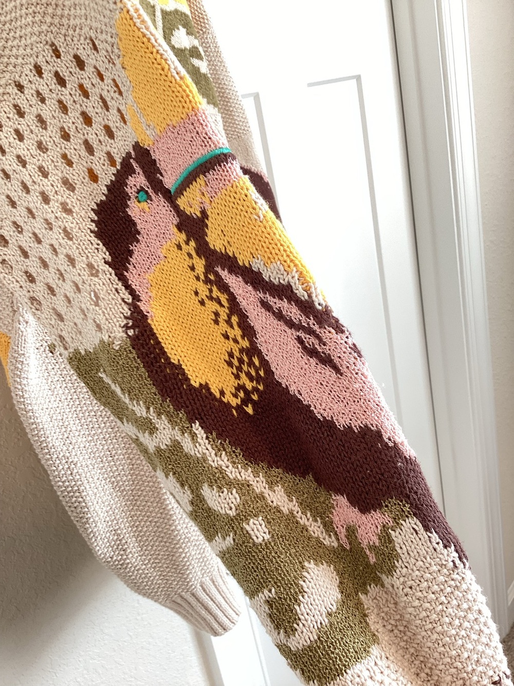 Anthropologie Toucan Cardigan Sweater Open Knit Long Sleeve New Large Tropical - Picture 7 of 15